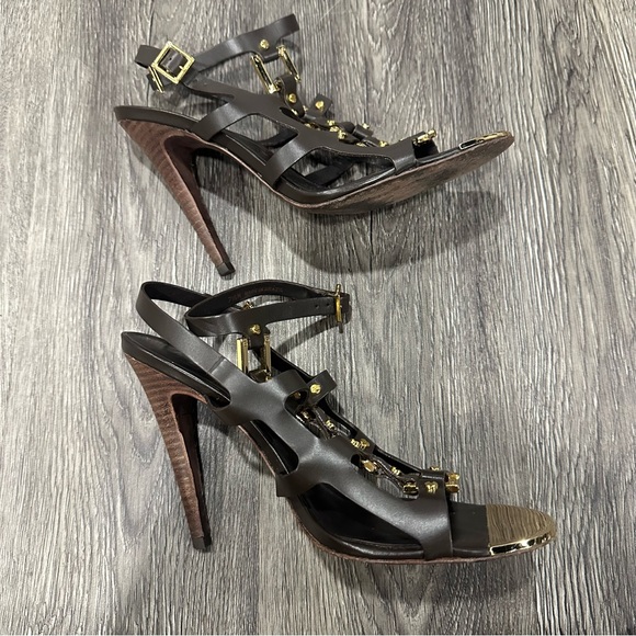 Tory Burch Gold and Brown Heels with Elegant Straps Size 7 1/2 - Picture 8 of 11